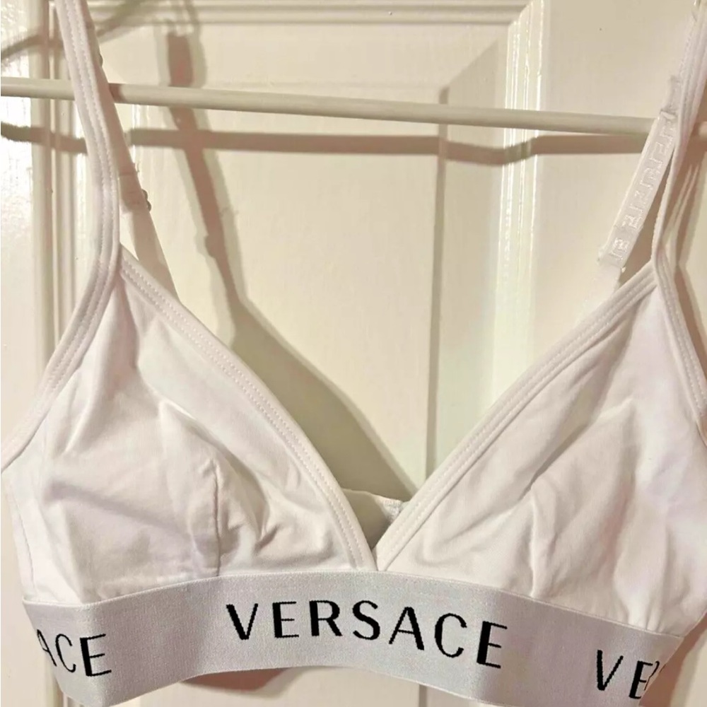 VERSACE 90s Vintage Logo Ribbed Bralette White Black Size 2/S Retails $125 New